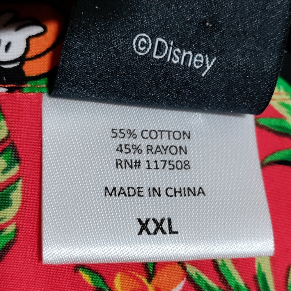 Disney Mickey Mouse Hawaiian Shirt Mens XXL Red Tropical Floral Button Up Aloha - Picture 6 of 12